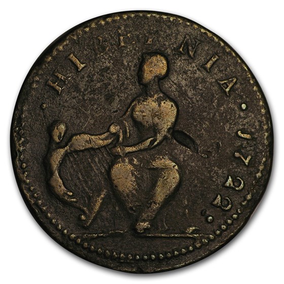 1723 Wood's Hibernia Half Penny Choice Extremely Fine Colonial